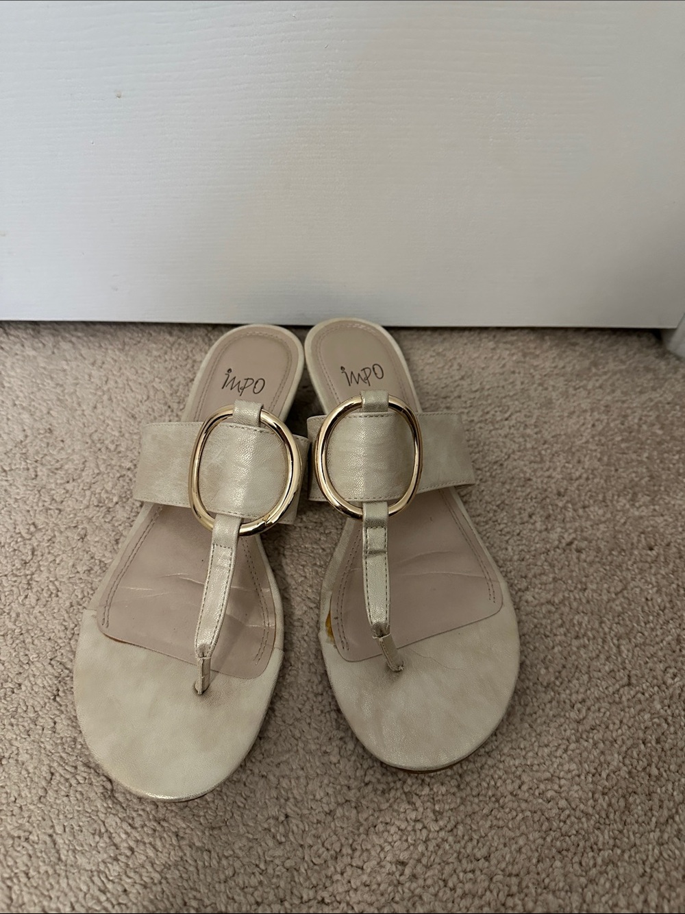 Impo Women's Cream Thong Sandals with Gold Buckle